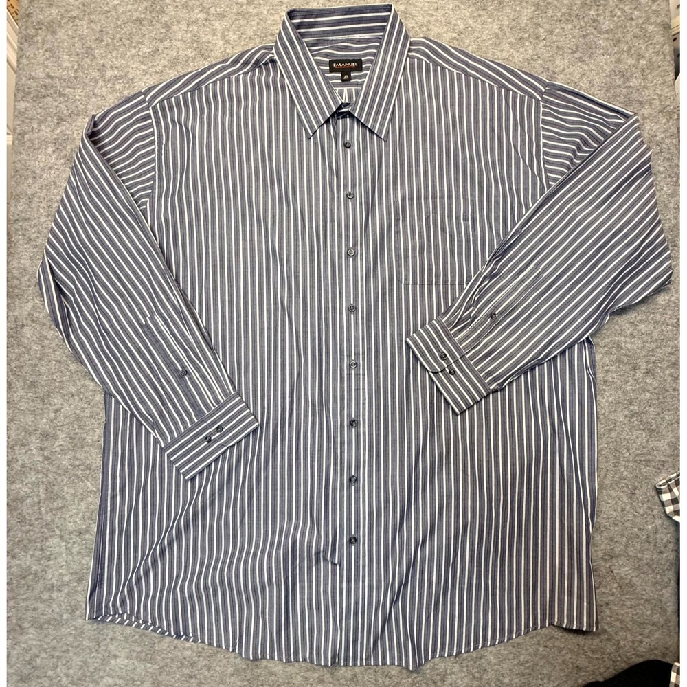 Emanuel Ungaro Dress Shirt Mens 4XL Striped Cotton Blue White Striped English